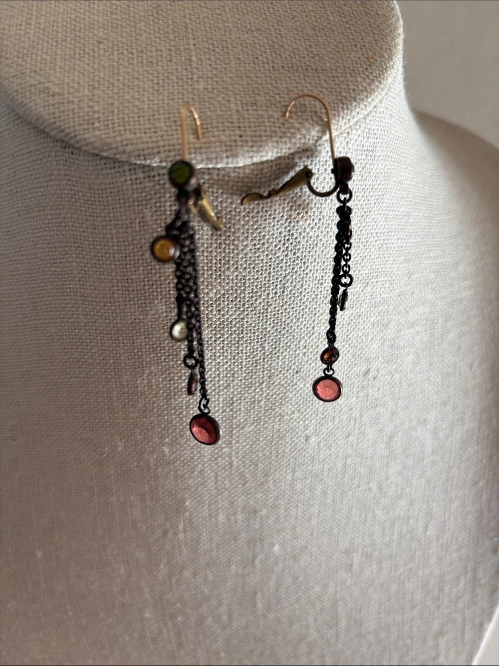 Delicate Multi-Color Dangle Chain Earrings - Pink Accents